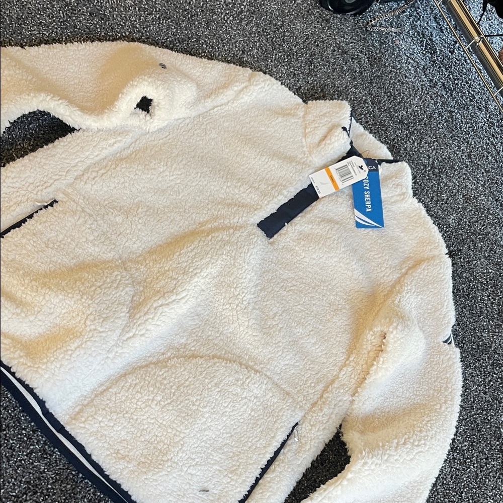 Nautica Cream Sherpa Fleece with Navy Trim